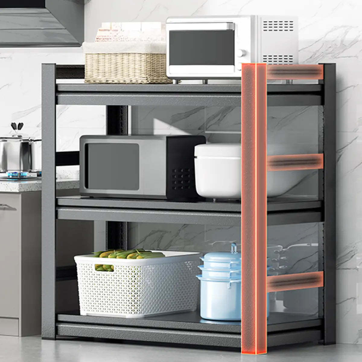 Black Metal Standard Baker's Rack with Microwave Shelf