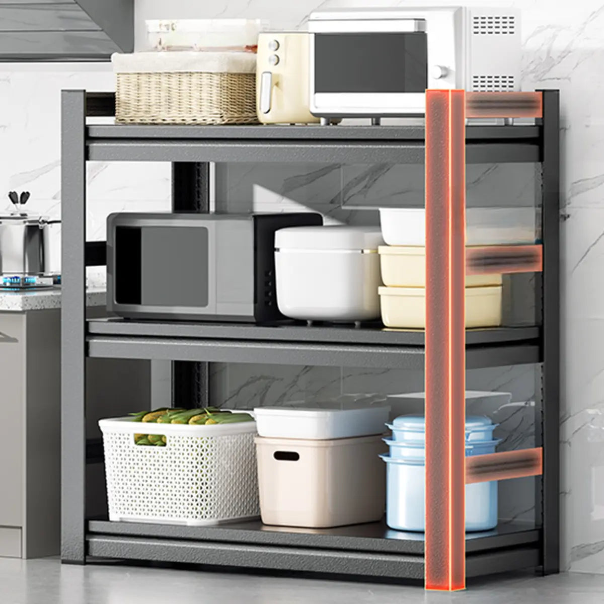 Black Metal Standard Baker's Rack with Microwave Shelf