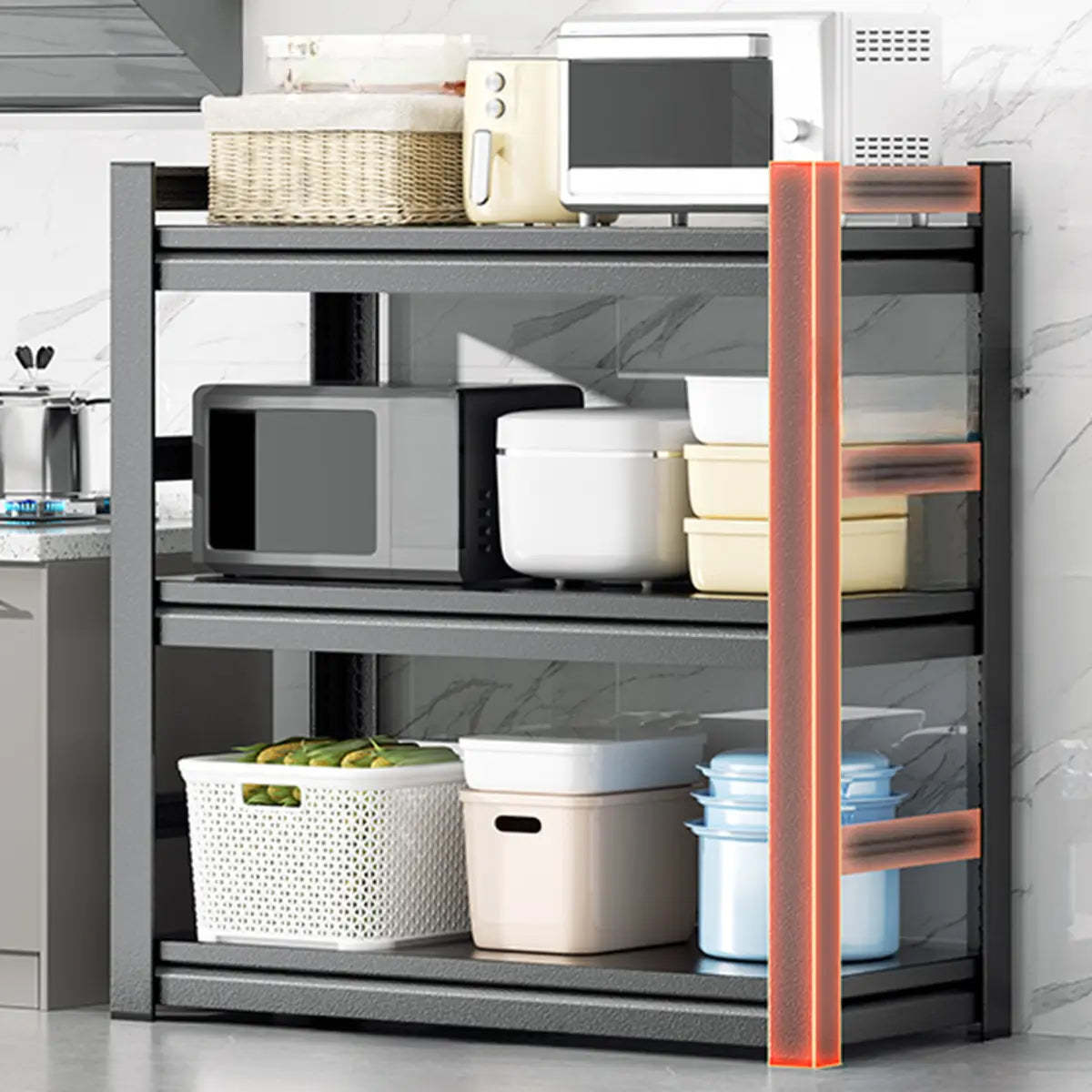 Black Metal Standard Baker's Rack with Microwave Shelf