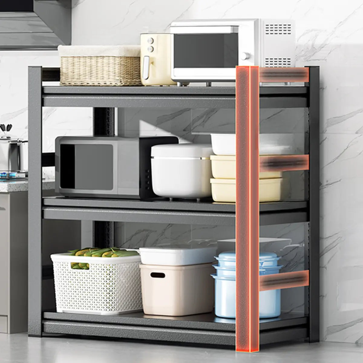 Black Metal Standard Baker's Rack with Microwave Shelf