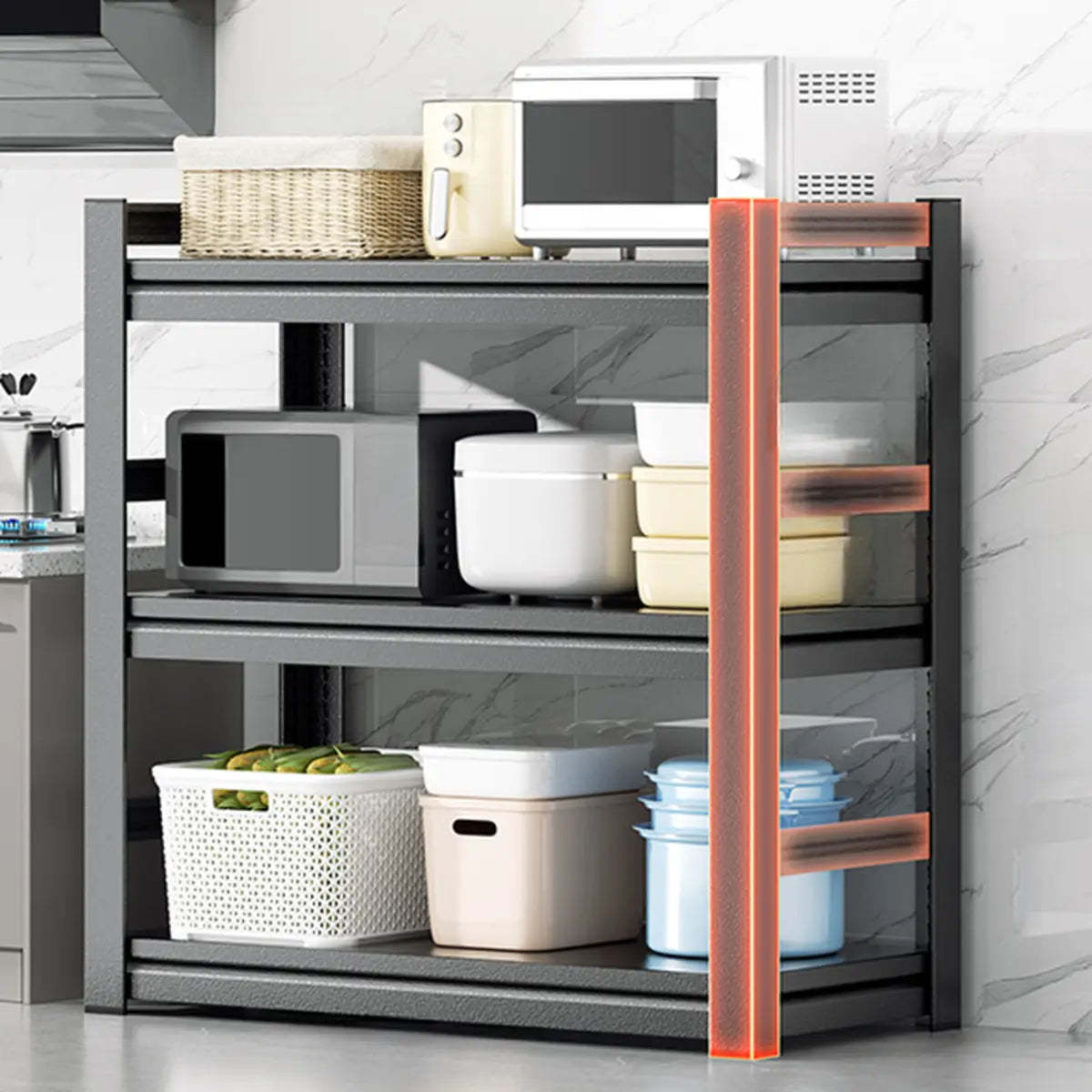 Black Metal Standard Baker's Rack with Microwave Shelf