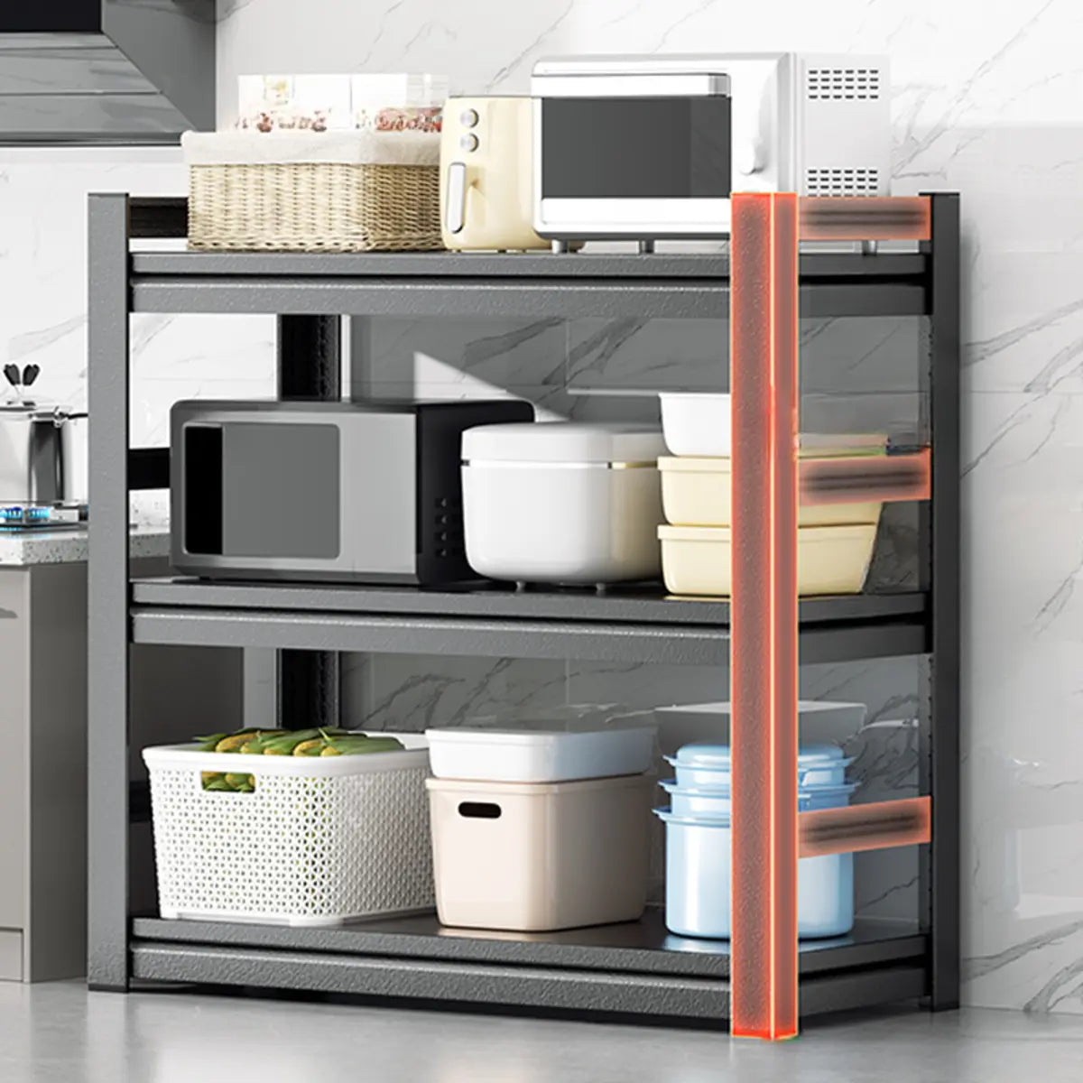 Black Metal Standard Baker's Rack with Microwave Shelf