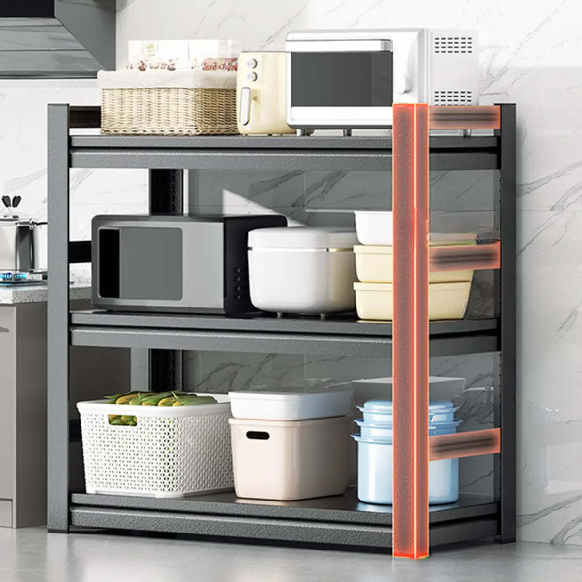 Black Metal Standard Baker's Rack with Microwave Shelf