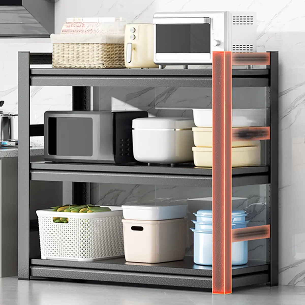 Black Metal Standard Baker's Rack with Microwave Shelf