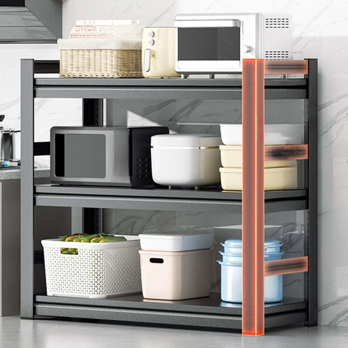 Black Metal Standard Baker's Rack with Microwave Shelf