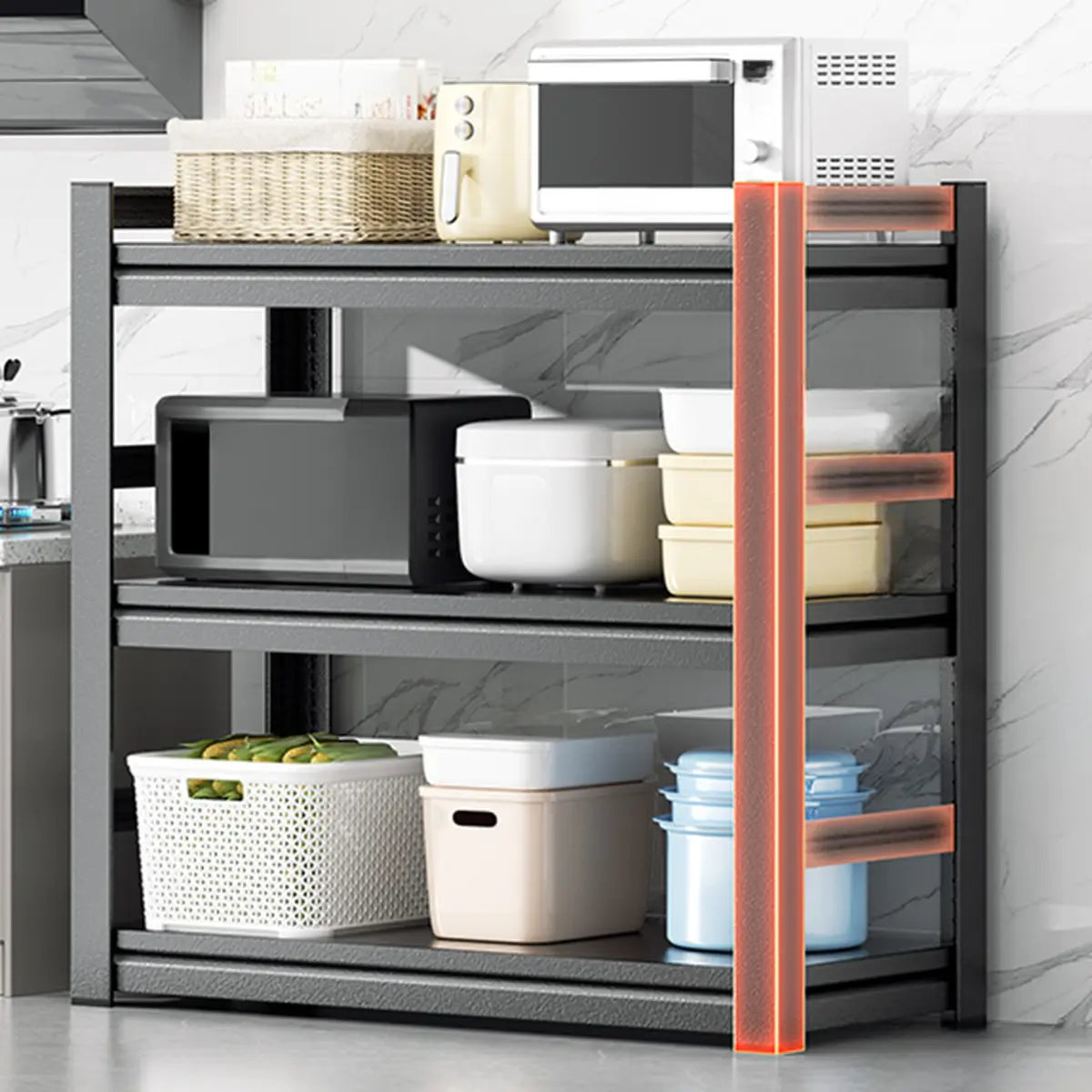 Black Metal Standard Baker's Rack with Microwave Shelf
