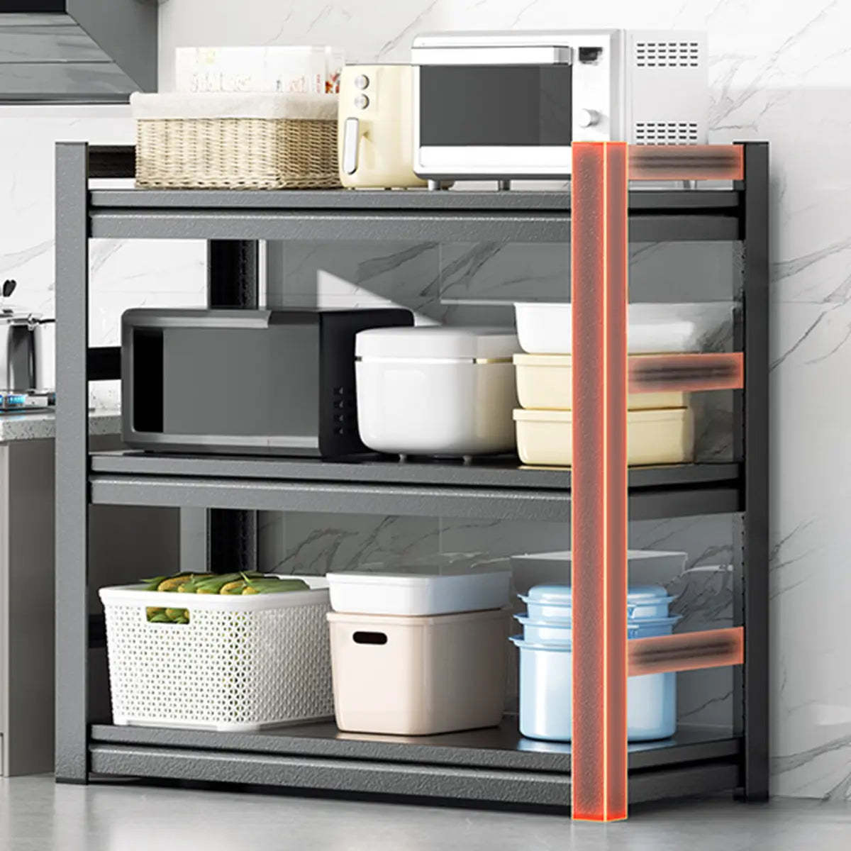 Black Metal Standard Baker's Rack with Microwave Shelf