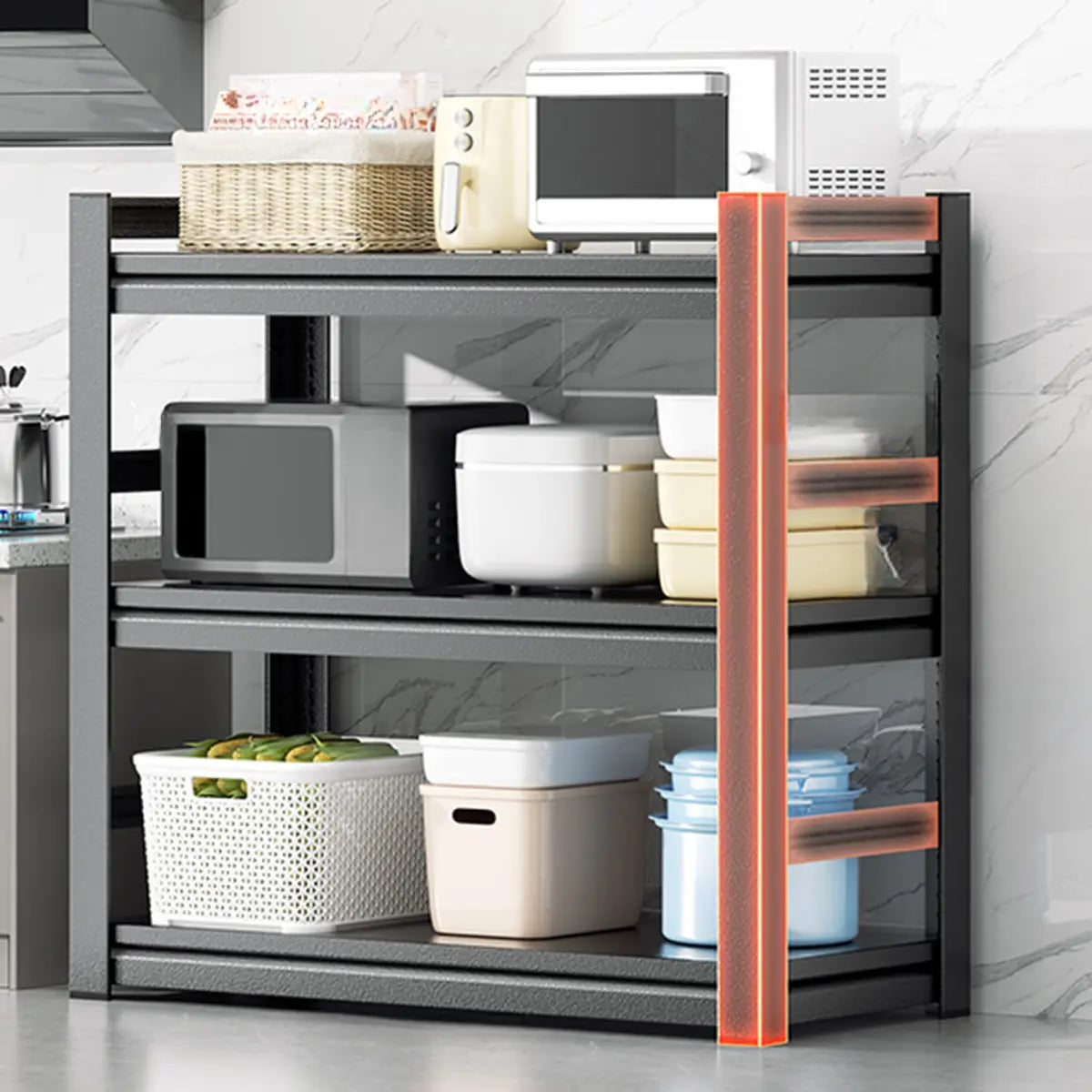 Black Metal Standard Baker's Rack with Microwave Shelf