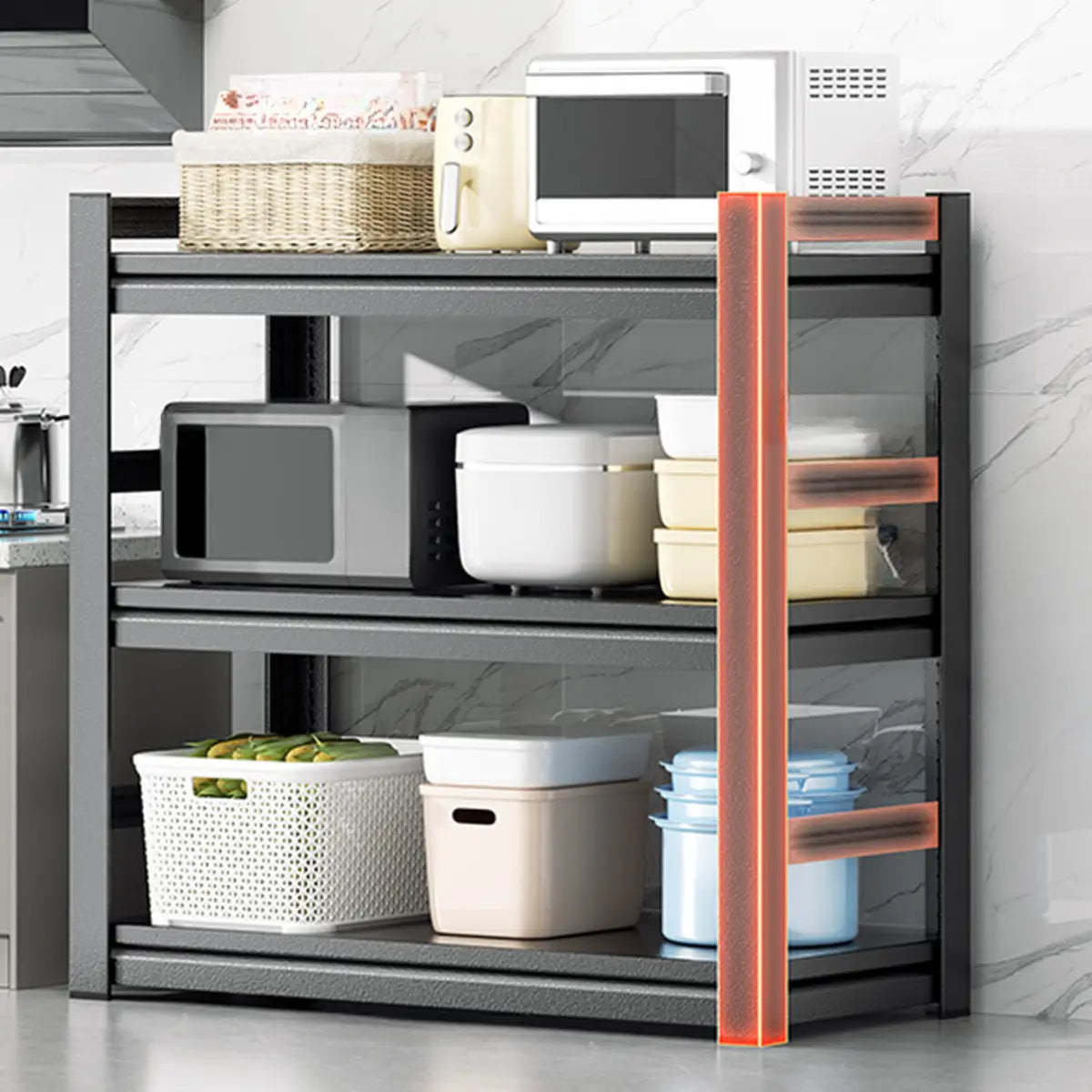 Black Metal Standard Baker's Rack with Microwave Shelf