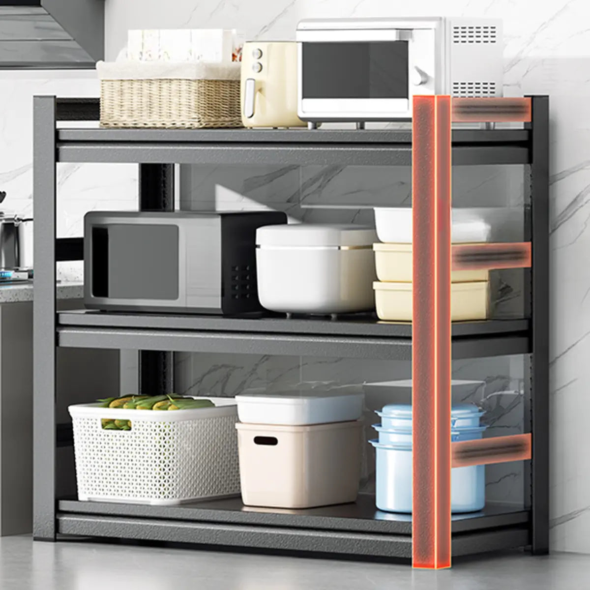 Black Metal Standard Baker's Rack with Microwave Shelf