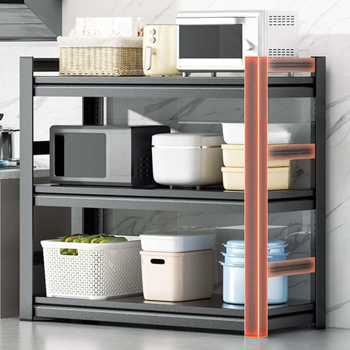 Black Metal Standard Baker's Rack with Microwave Shelf