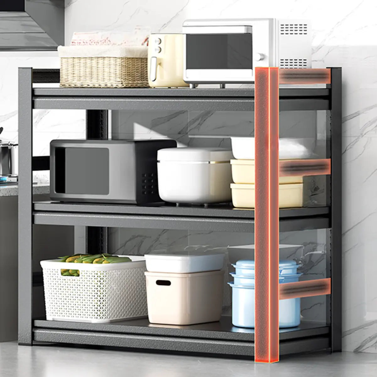 Black Metal Standard Baker's Rack with Microwave Shelf