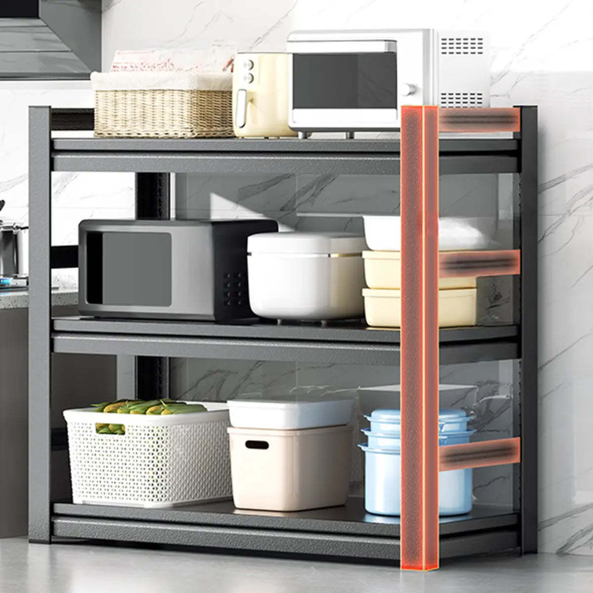 Black Metal Standard Baker's Rack with Microwave Shelf
