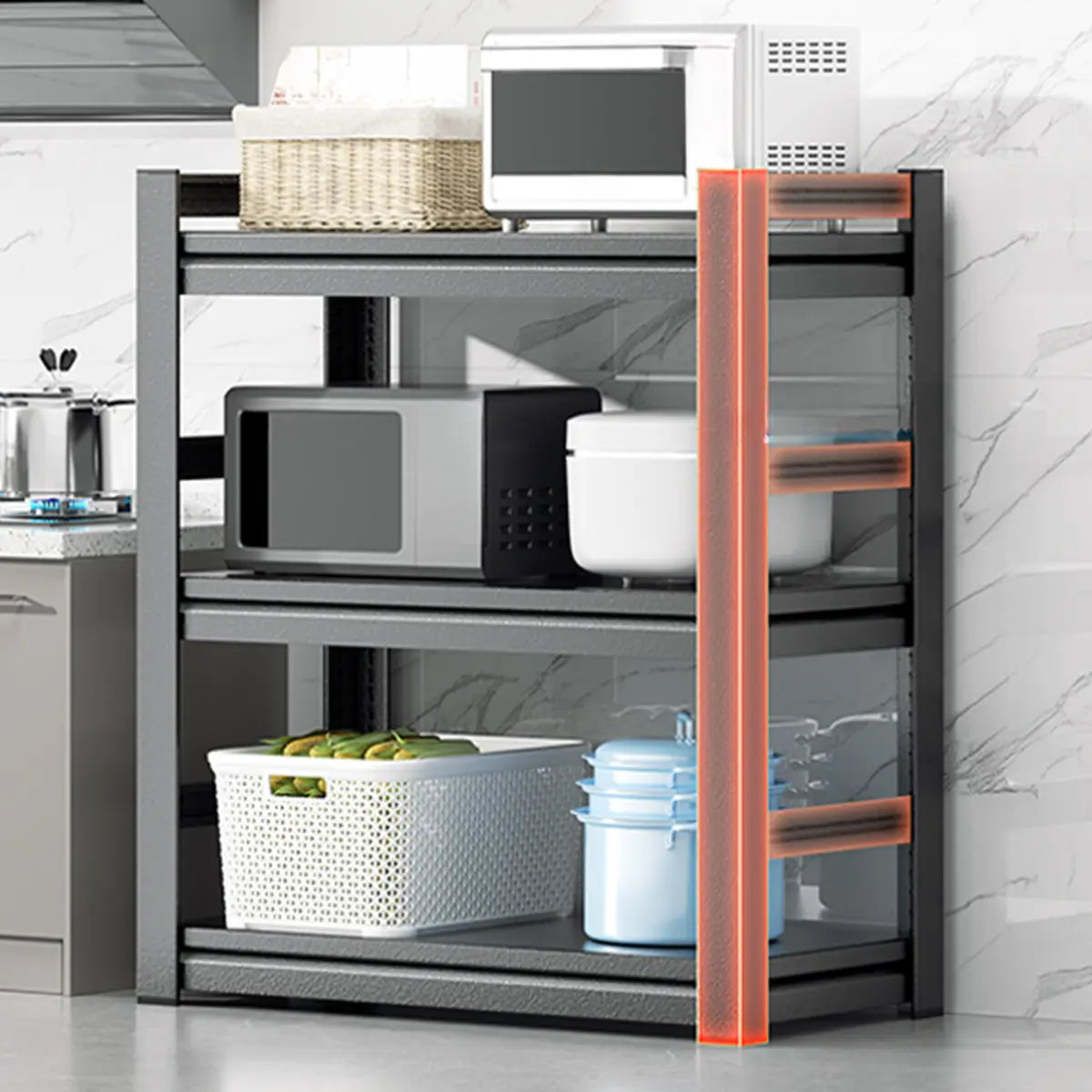 Black Metal Standard Baker's Rack with Microwave Shelf