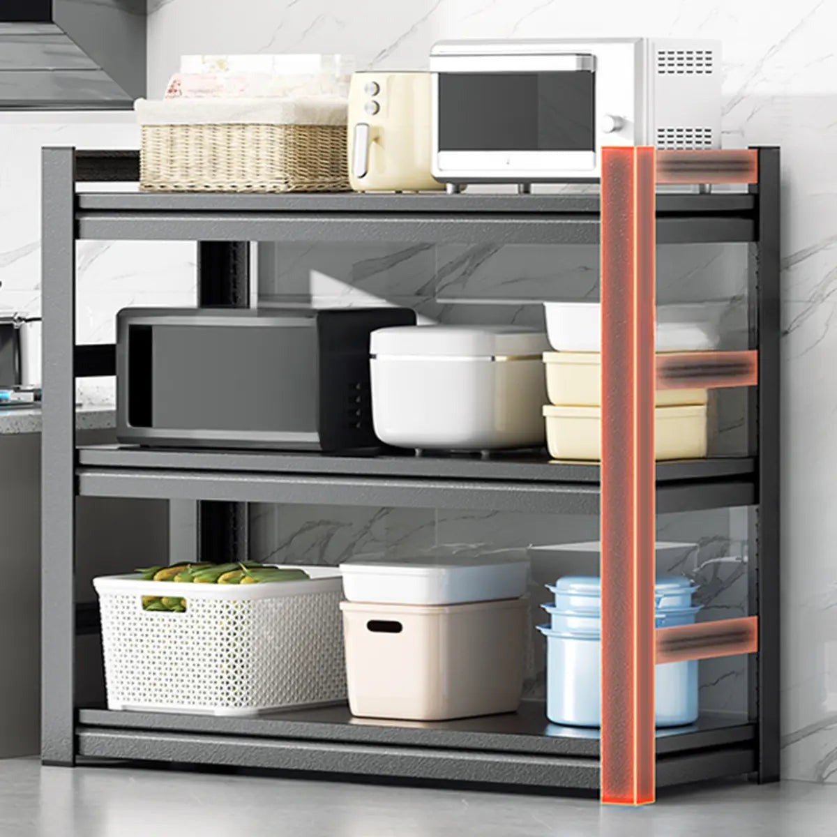 Black Metal Standard Baker's Rack with Microwave Shelf