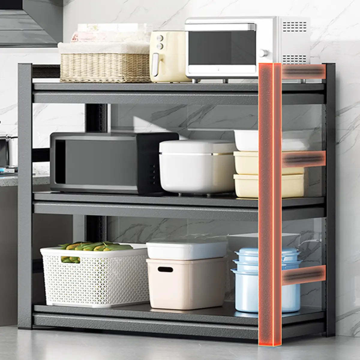 Black Metal Standard Baker's Rack with Microwave Shelf