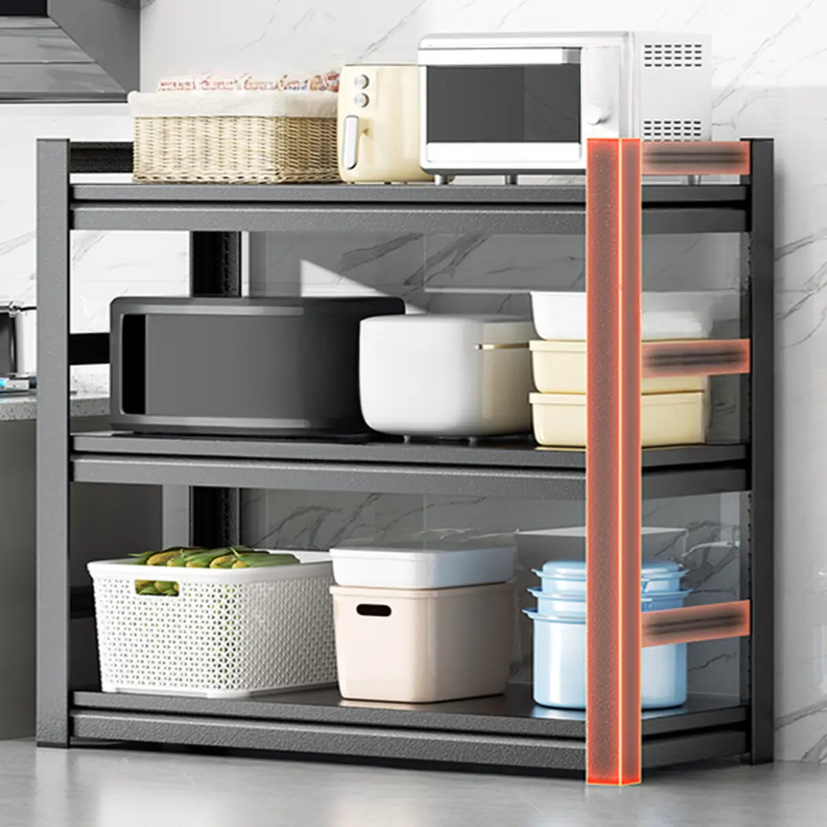 Black Metal Standard Baker's Rack with Microwave Shelf