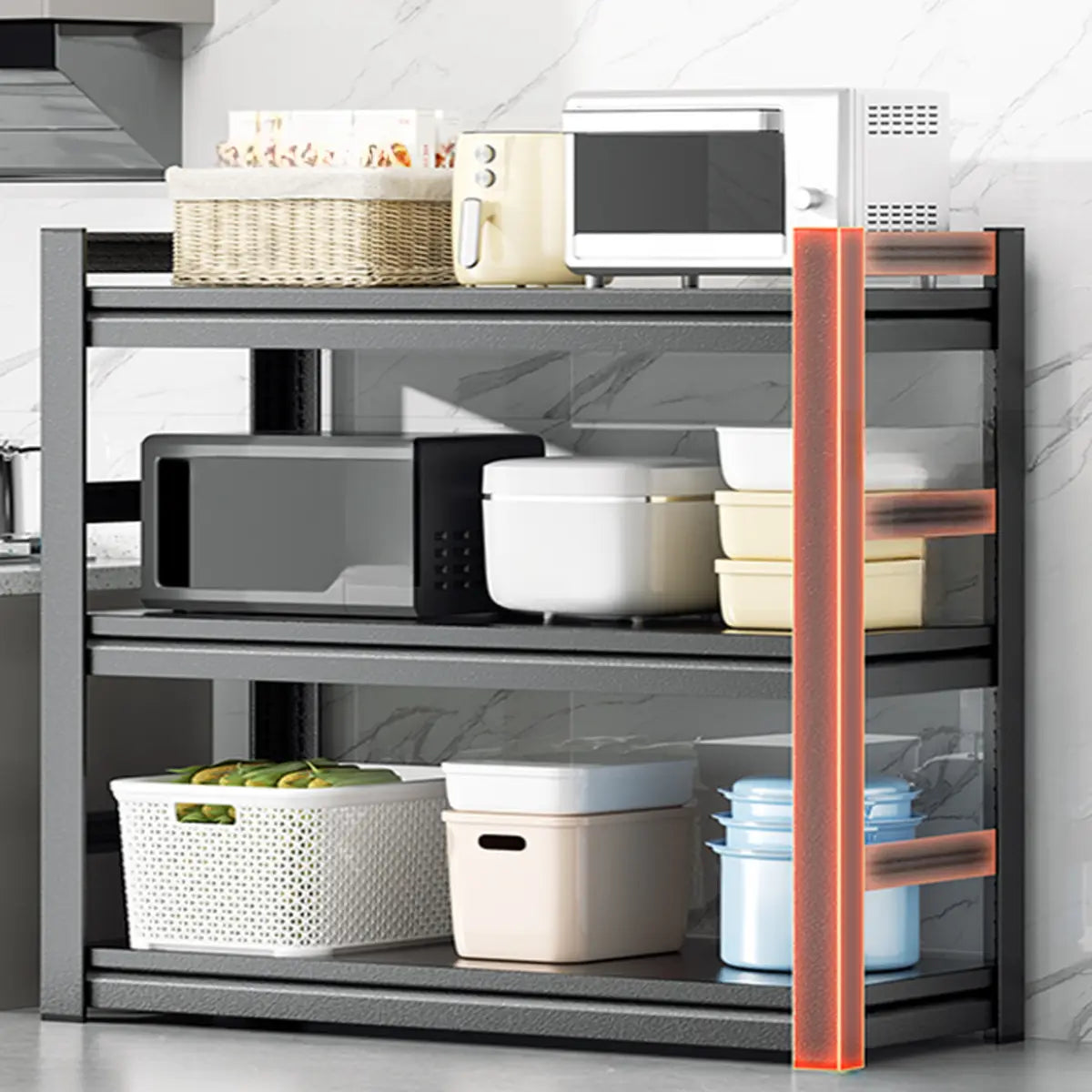 Black Metal Standard Baker's Rack with Microwave Shelf