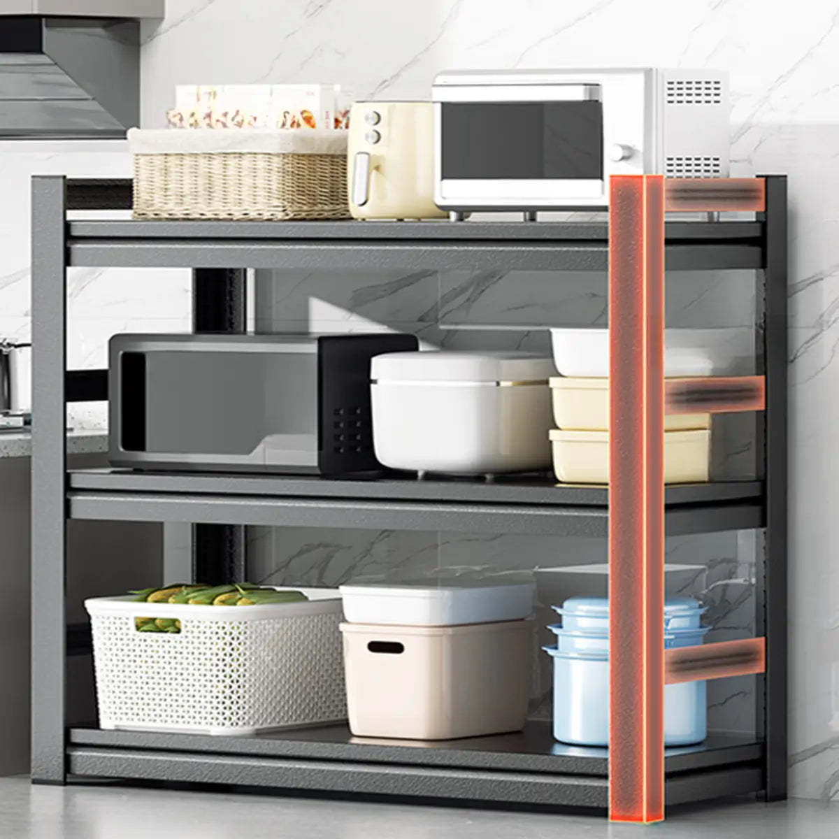 Black Metal Standard Baker's Rack with Microwave Shelf