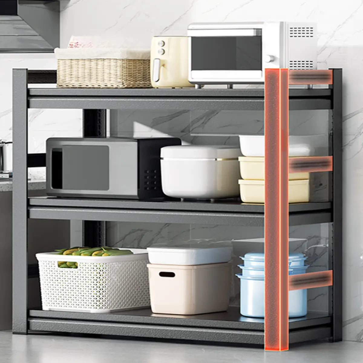 Black Metal Standard Baker's Rack with Microwave Shelf