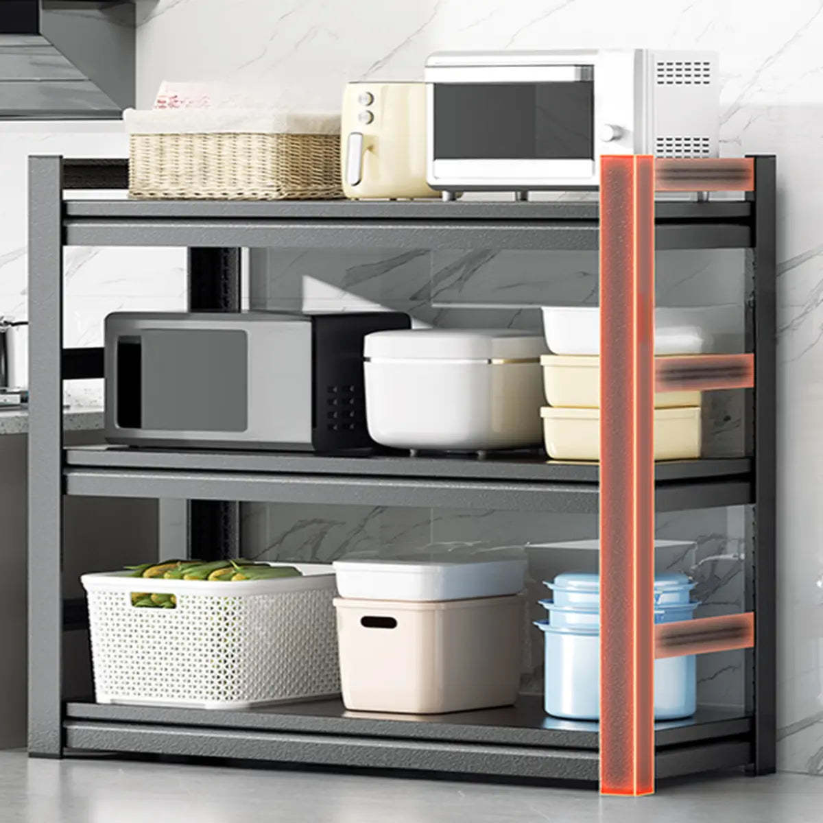 Black Metal Standard Baker's Rack with Microwave Shelf