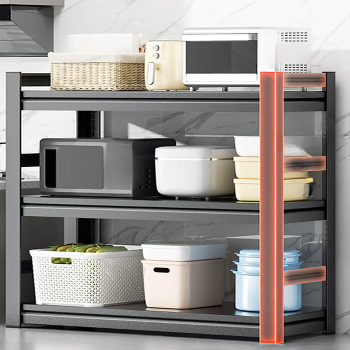 Black Metal Standard Baker's Rack with Microwave Shelf