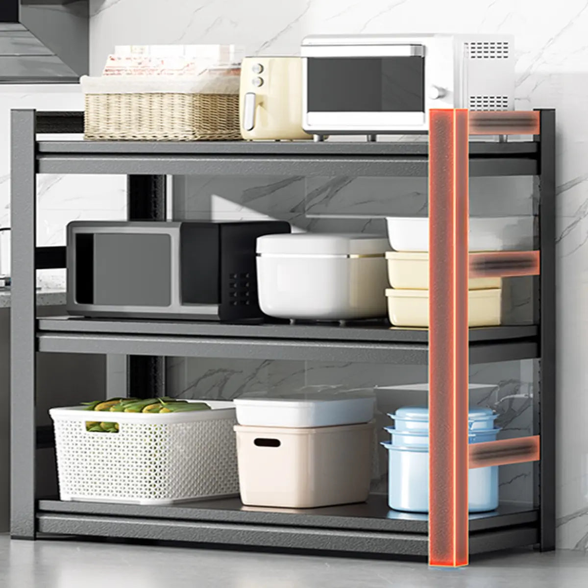 Black Metal Standard Baker's Rack with Microwave Shelf