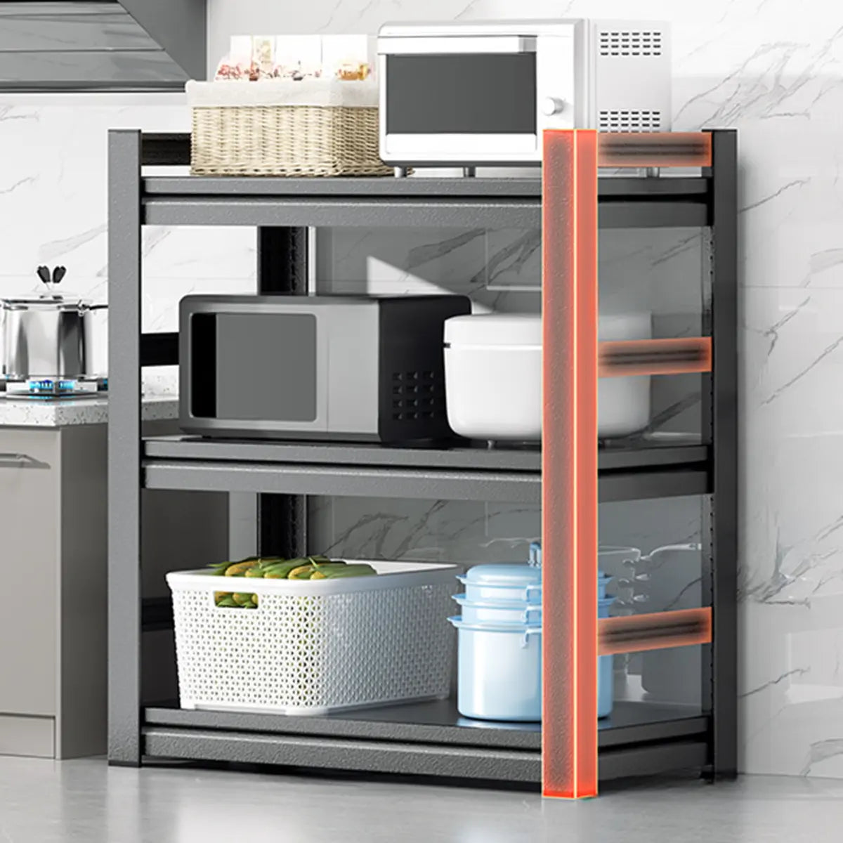 Black Metal Standard Baker's Rack with Microwave Shelf