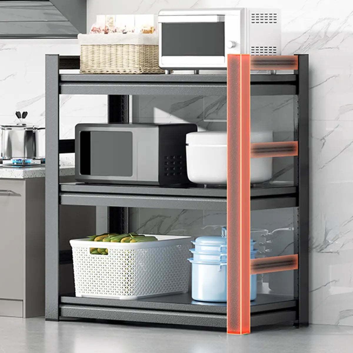 Black Metal Standard Baker's Rack with Microwave Shelf