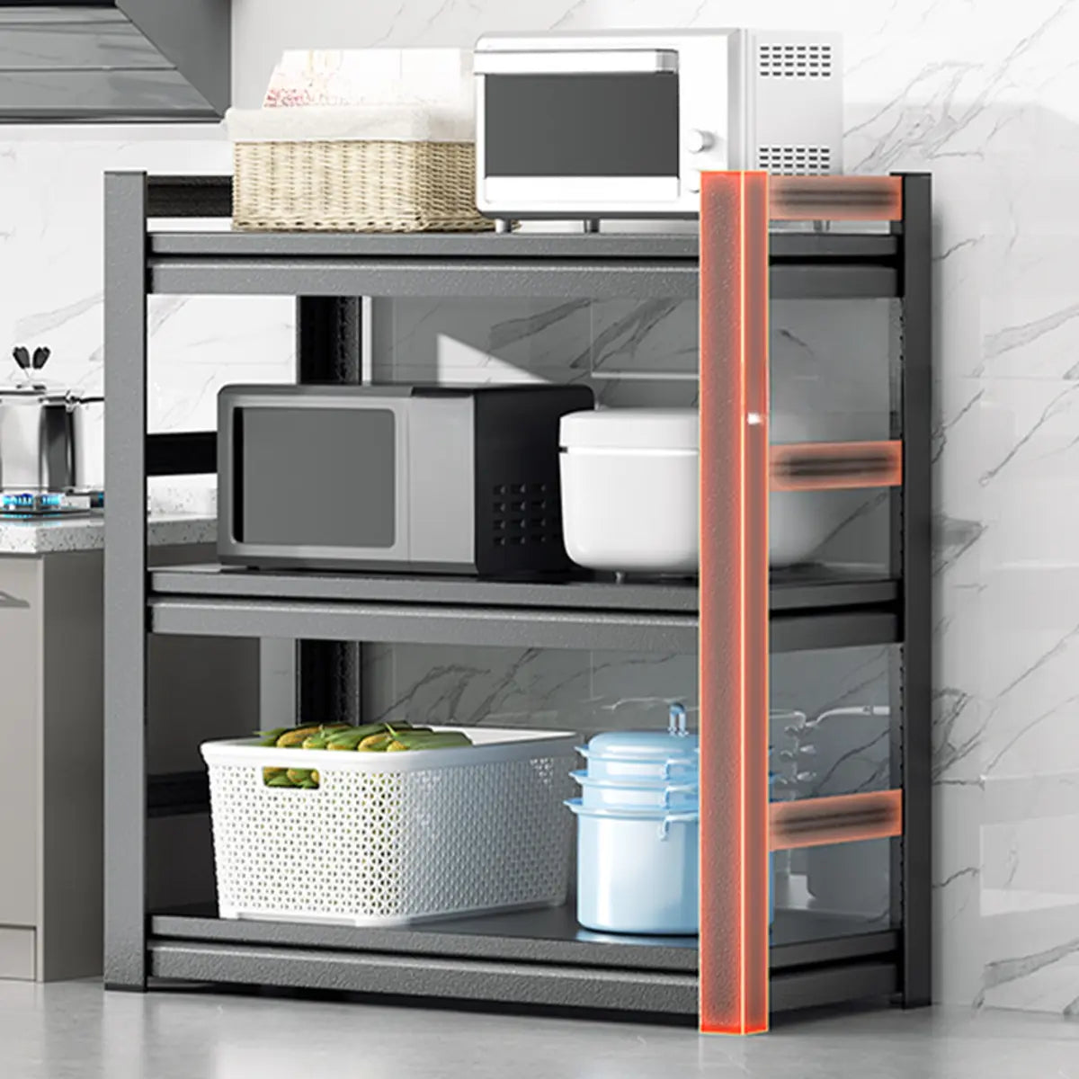 Black Metal Standard Baker's Rack with Microwave Shelf