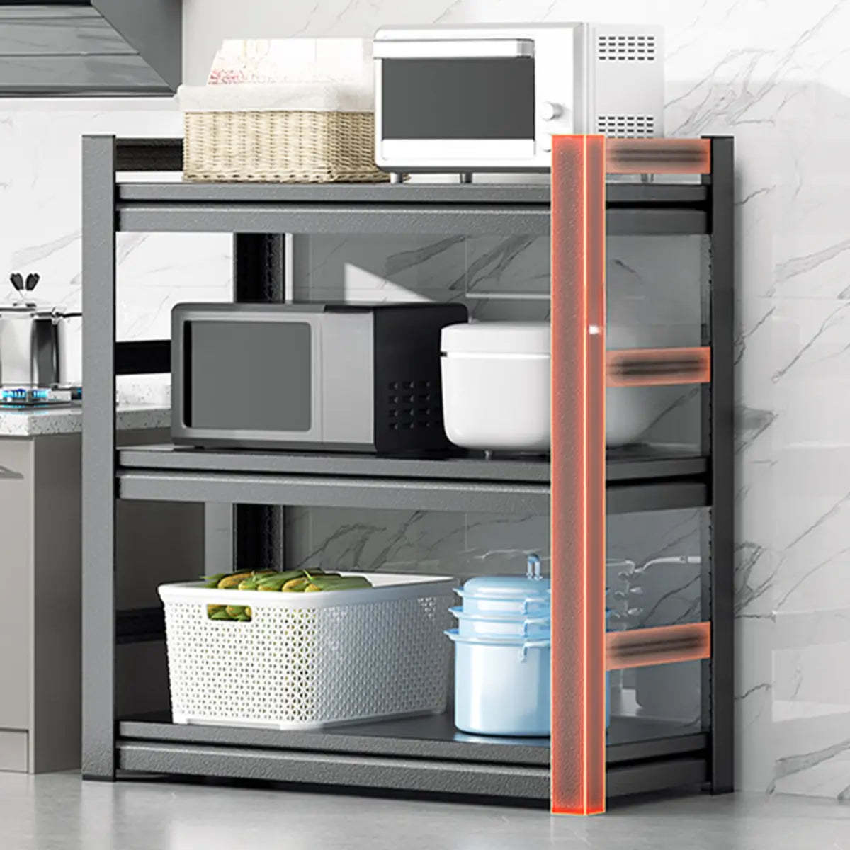 Black Metal Standard Baker's Rack with Microwave Shelf