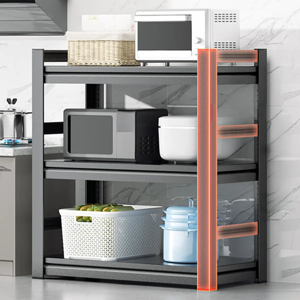 Black Metal Standard Baker's Rack with Microwave Shelf