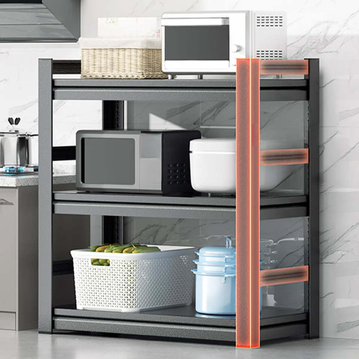 Black Metal Standard Baker's Rack with Microwave Shelf