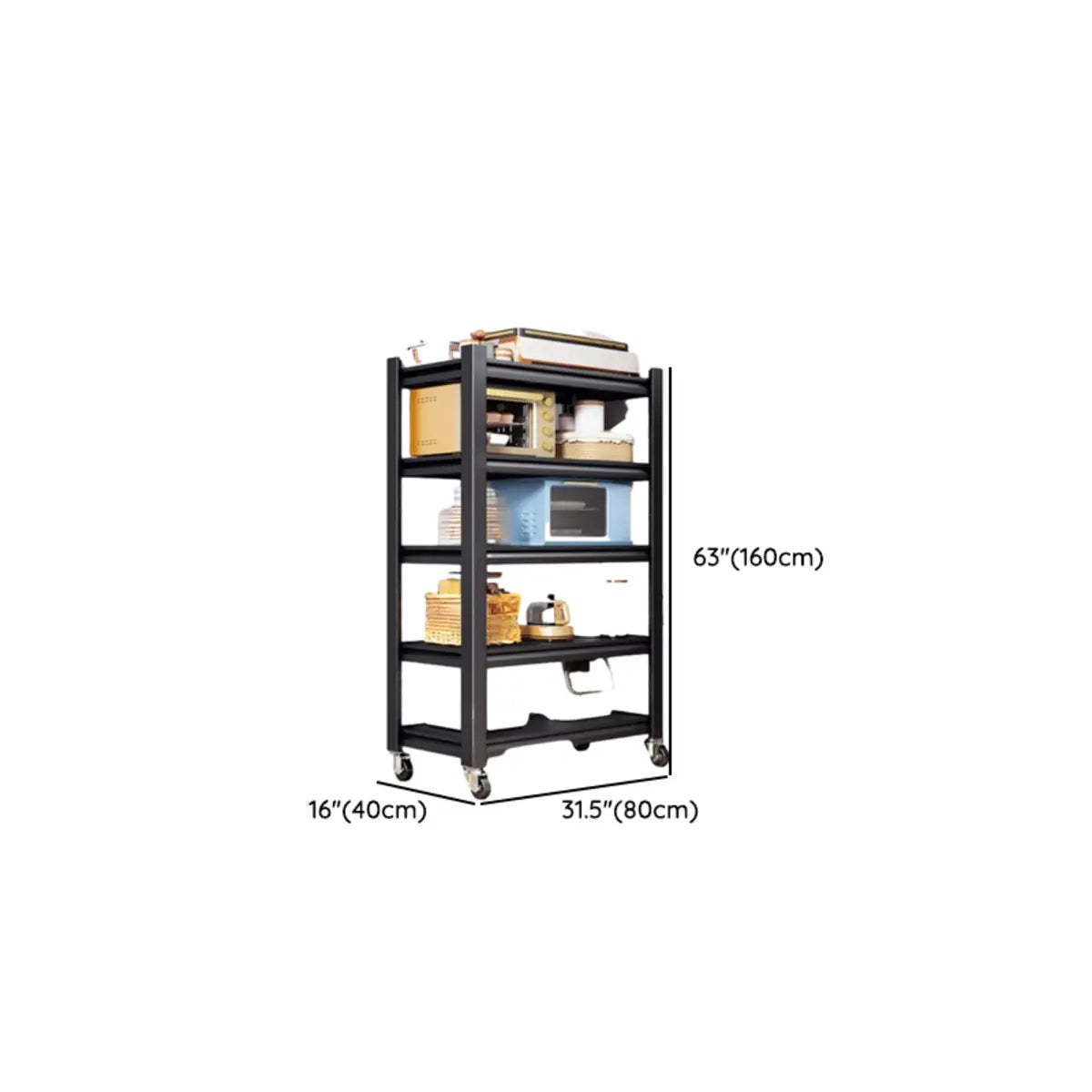 Black Metal Standard Width Baker's Rack with Shelves