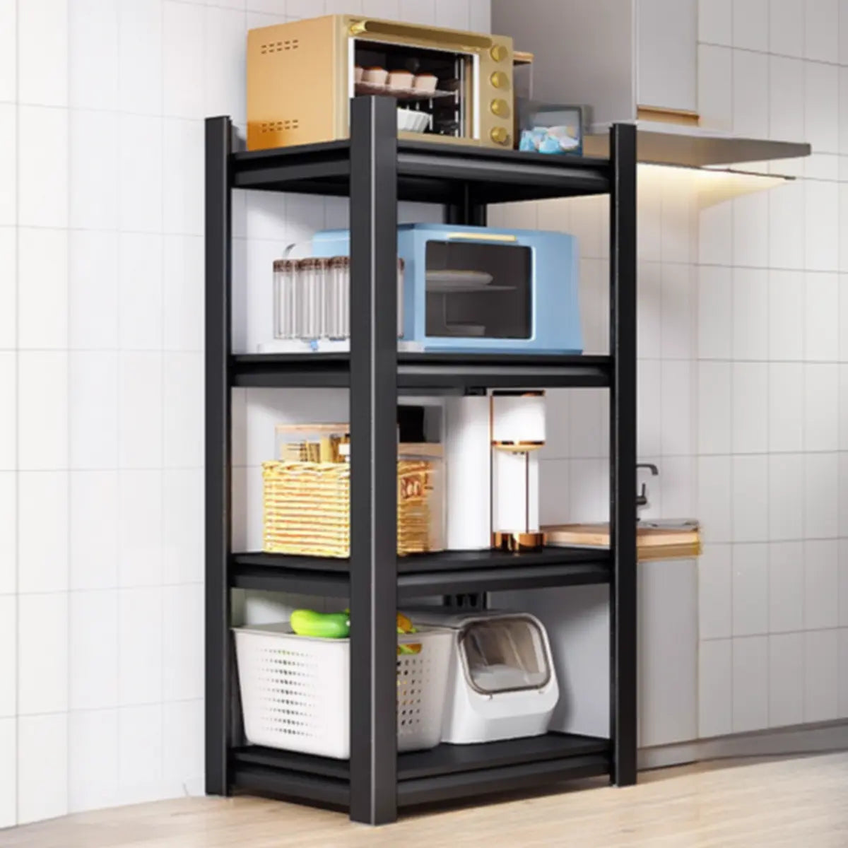 Black Metal Standard Width Baker's Rack with Shelves