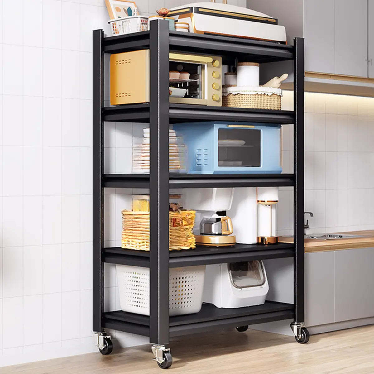 Black Metal Standard Width Baker's Rack with Shelves
