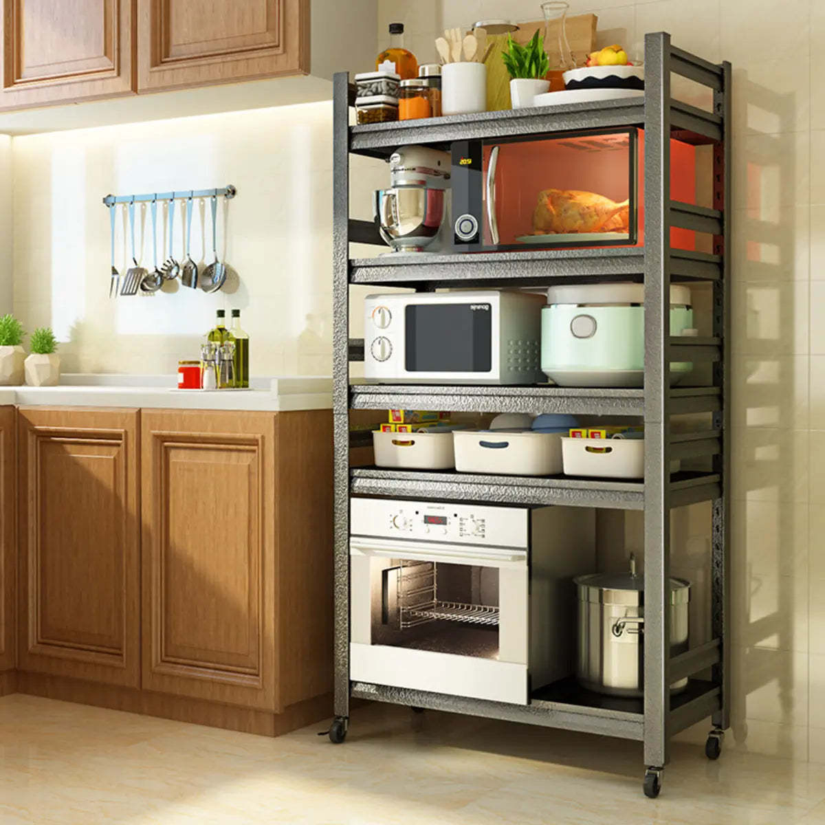Black Metal Standard Width Baker's Rack with Shelves