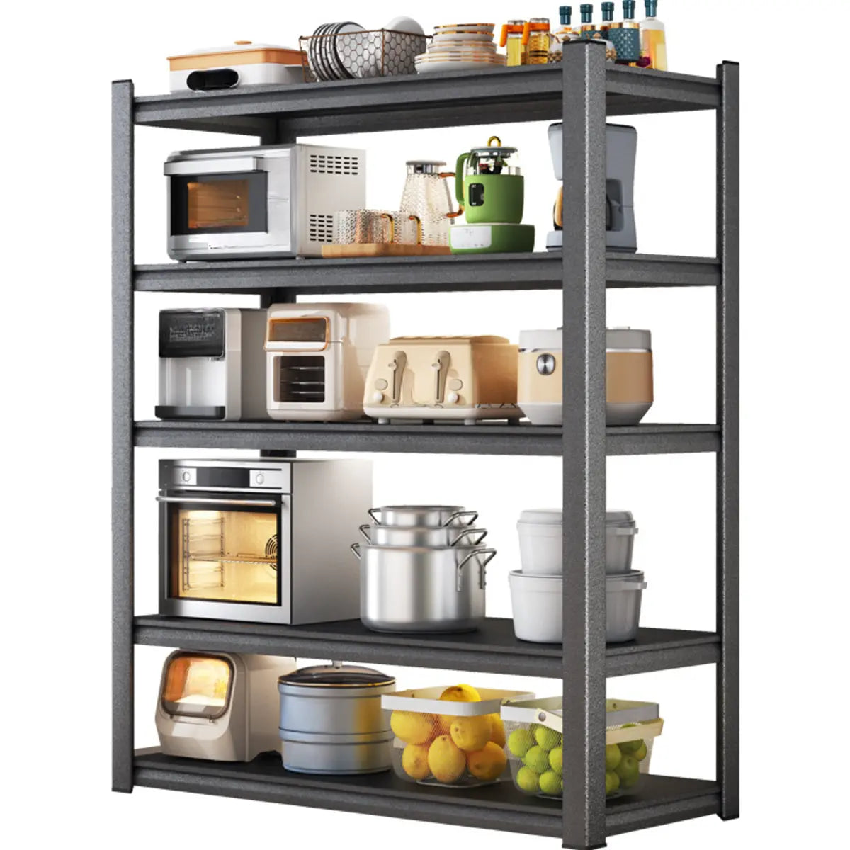Black Metal Standard Width Baker's Rack with Shelves