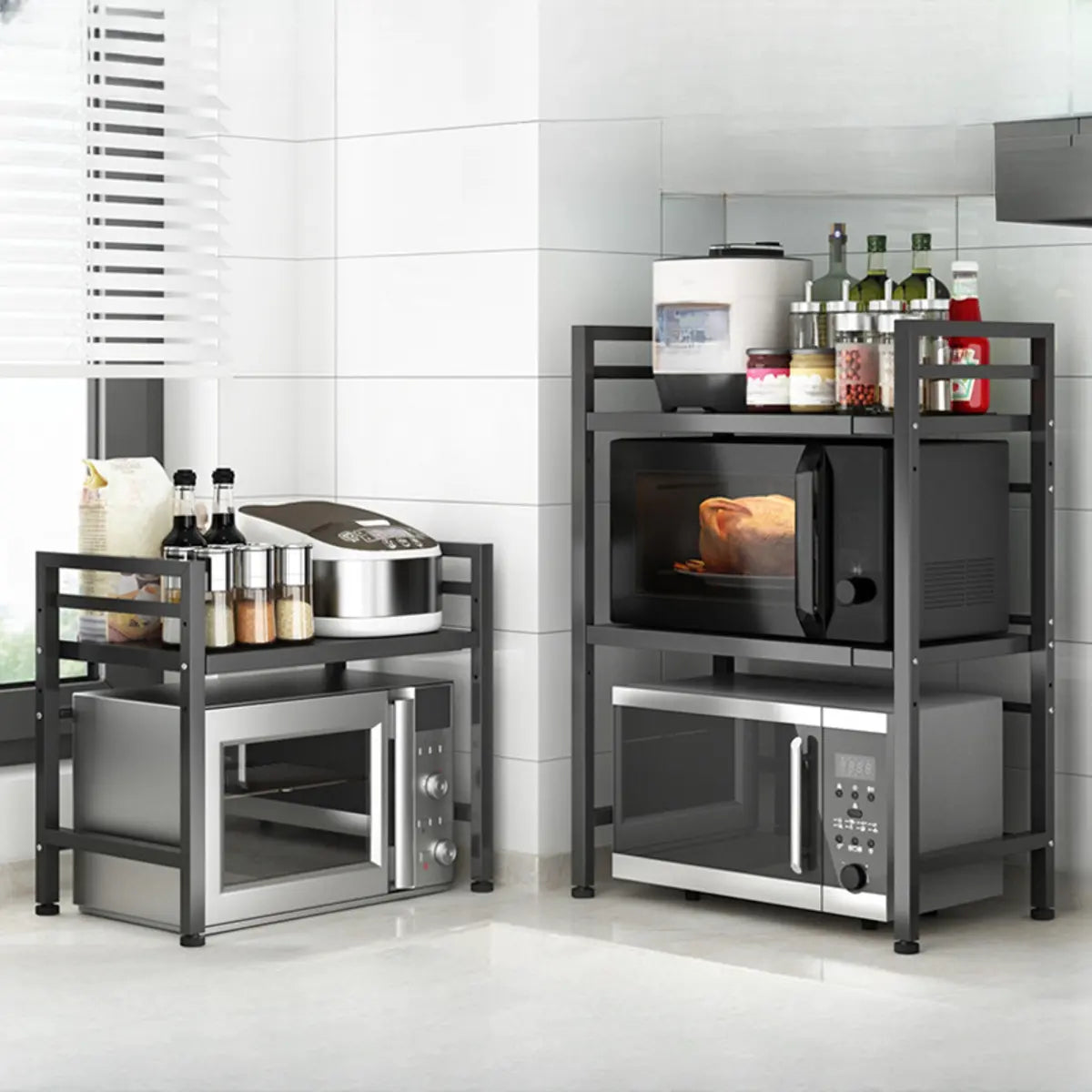 Black Metal Baker's Rack with Microwave Shelf
