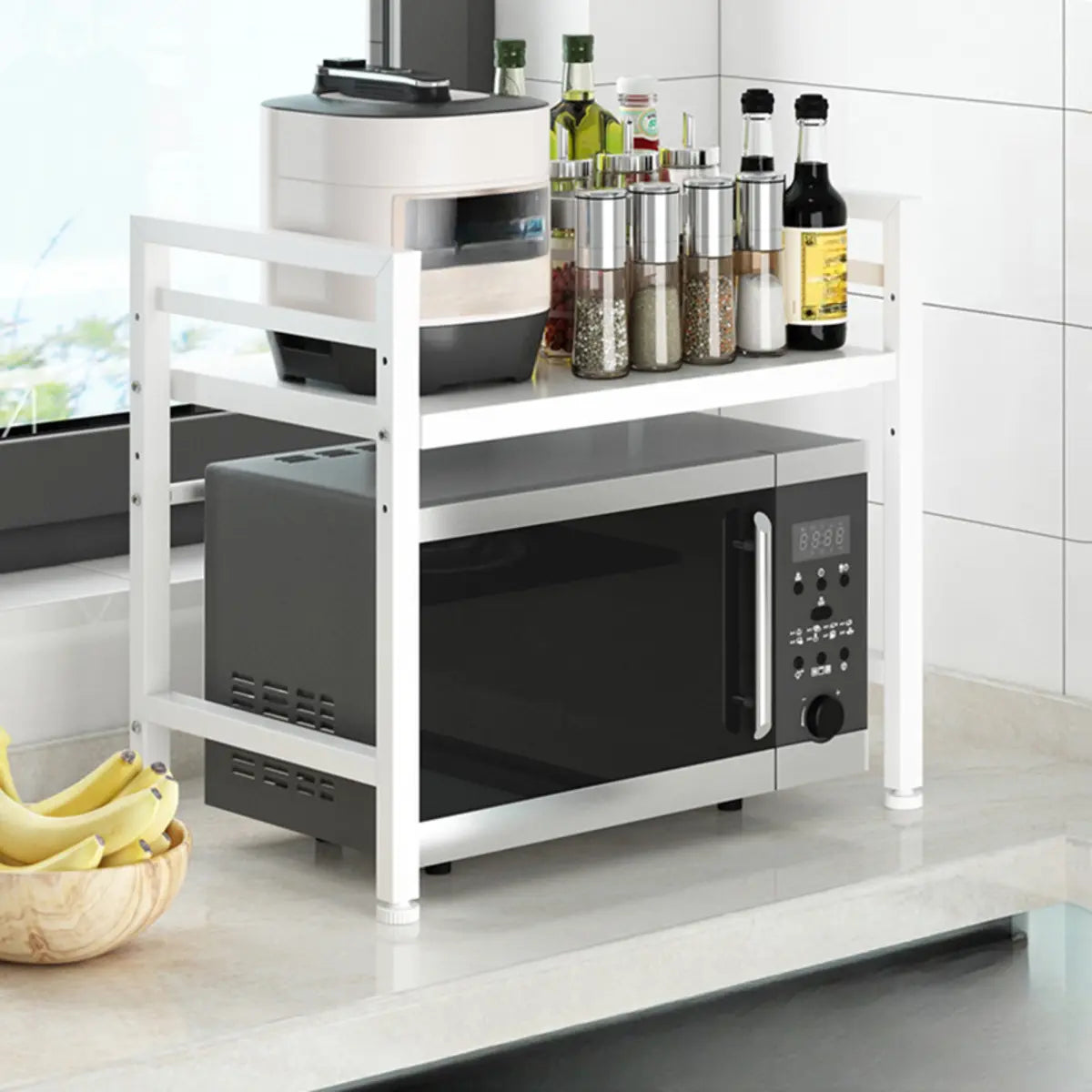 Black Metal Baker's Rack with Microwave Shelf — Black / Bread Rack & Hook & Cutting Board Rack