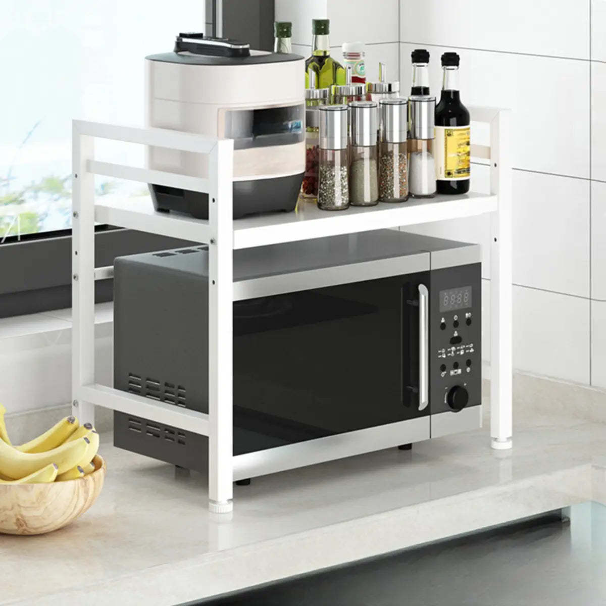 Black Metal Baker's Rack with Microwave Shelf — Black / Bread Rack & Hook & Cutting Board Rack