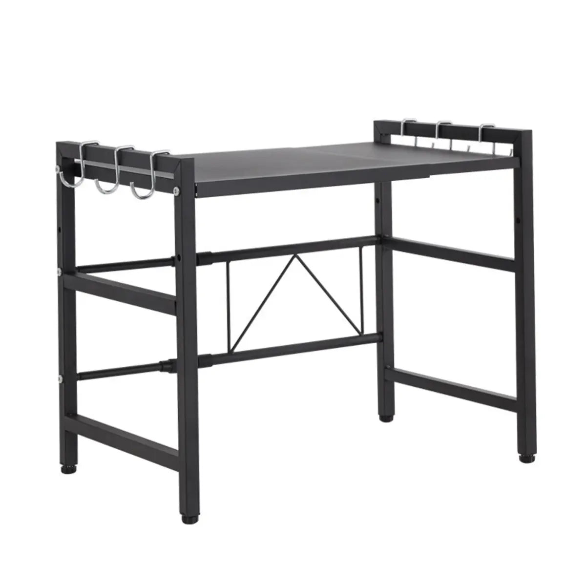 Black Metal Baker's Rack with Microwave Shelf — White / Bread Rack & Hooks