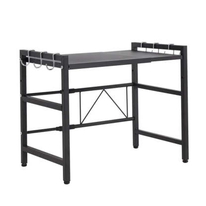 Black Metal Baker's Rack with Microwave Shelf — White / Bread Rack & Hooks
