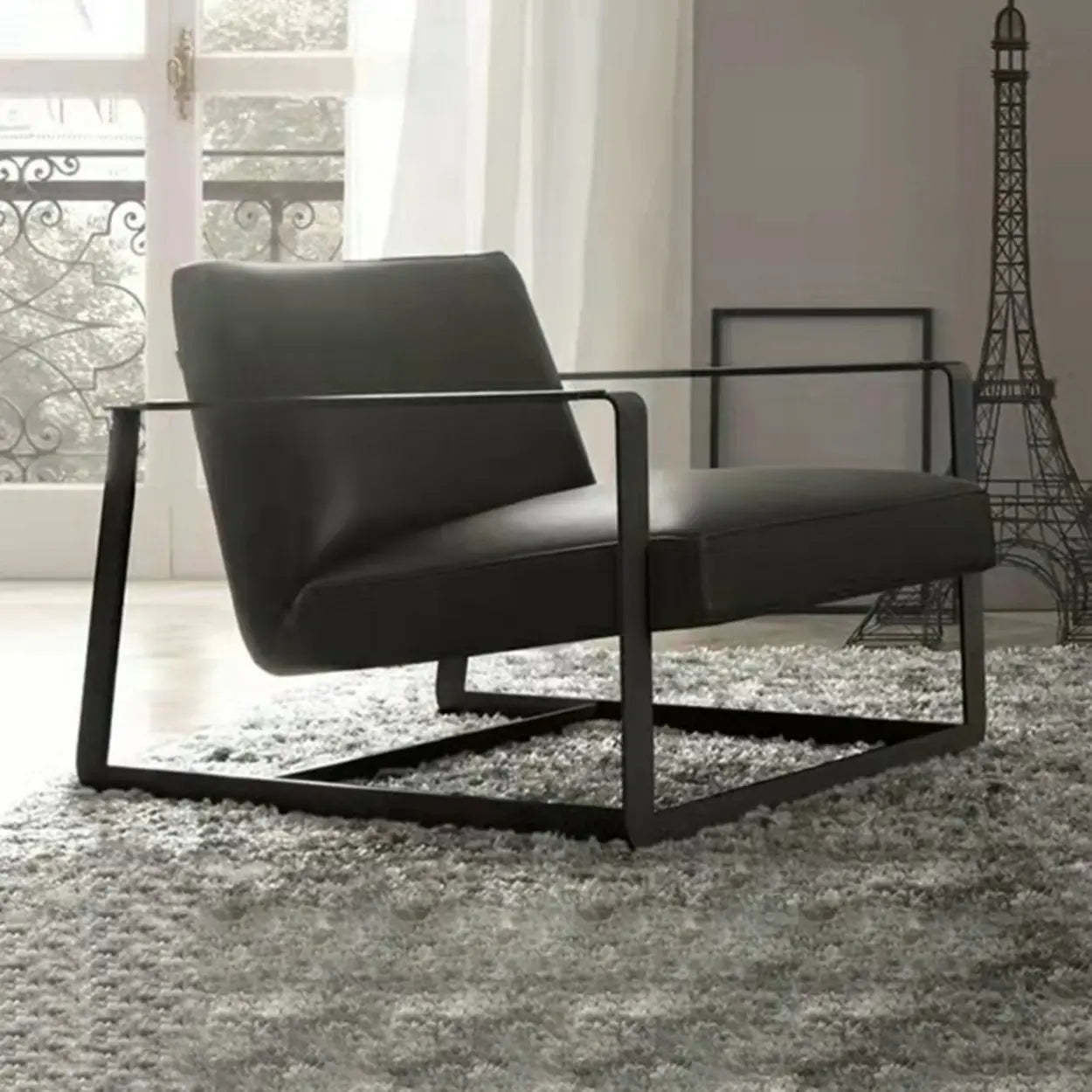 Black Microfiber Leather Reclining Lounge Chair — Black / Black / Microfiber Leather
