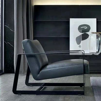 Black Microfiber Leather Reclining Lounge Chair — Black / Blue / Microfiber Leather