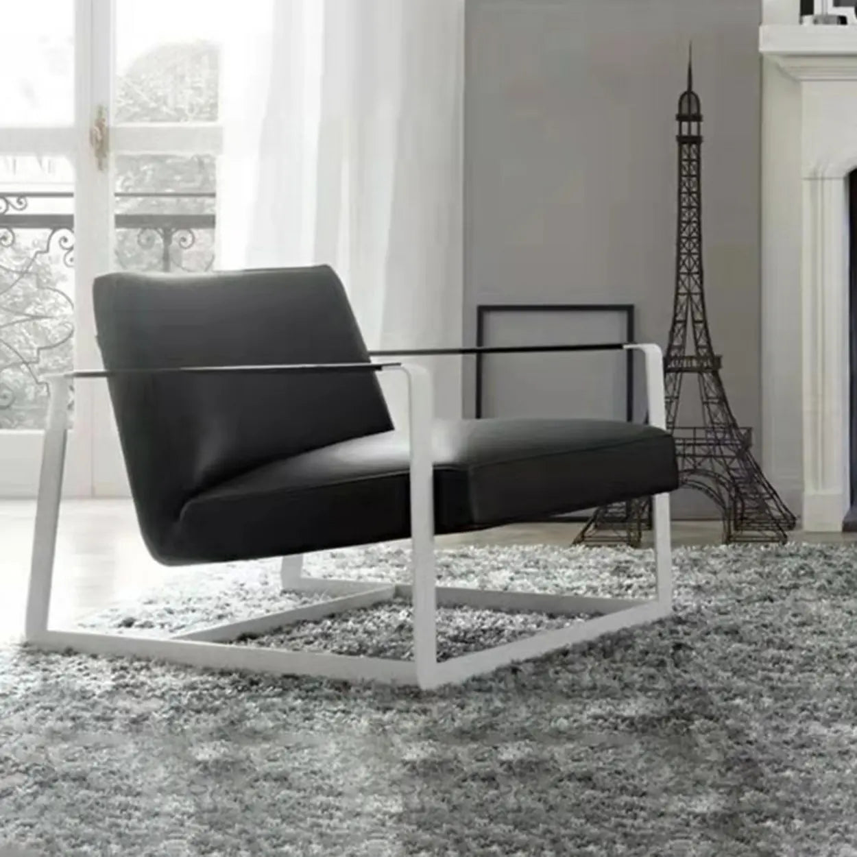Black Microfiber Leather Reclining Lounge Chair — Black / Gloss Black / Microfiber Leather