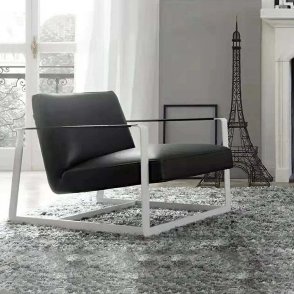 Black Microfiber Leather Reclining Lounge Chair — Black / Gloss Black / Microfiber Leather