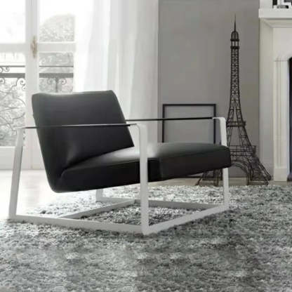 Black Microfiber Leather Reclining Lounge Chair — Black / Gloss Black / Microfiber Leather