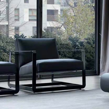 Black Microfiber Leather Reclining Lounge Chair — Black / Houndstooth pattern / Cotton and Linen