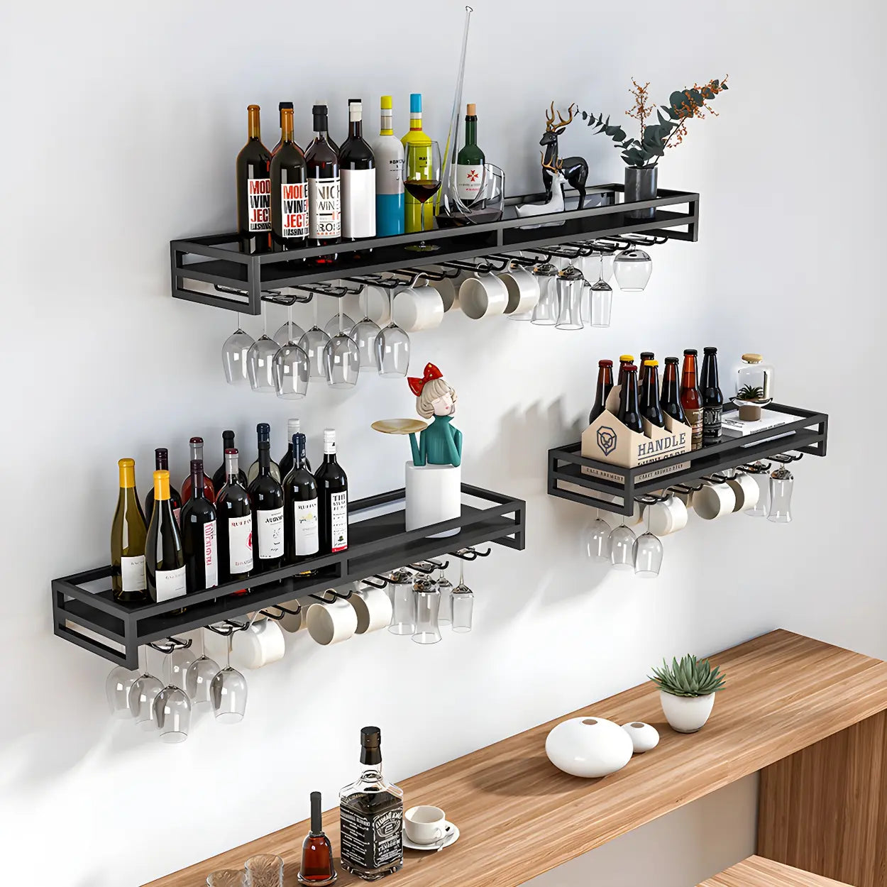 Iron Floating Wall-Mount Wine Rack